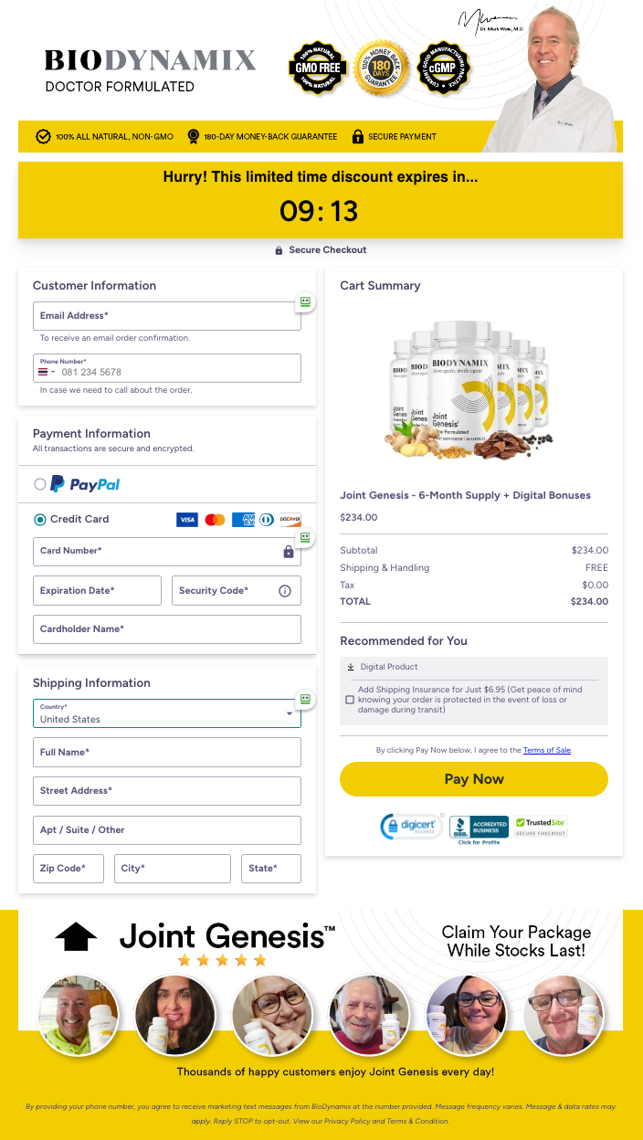 Joint Genesis Official Website Secure Order Page